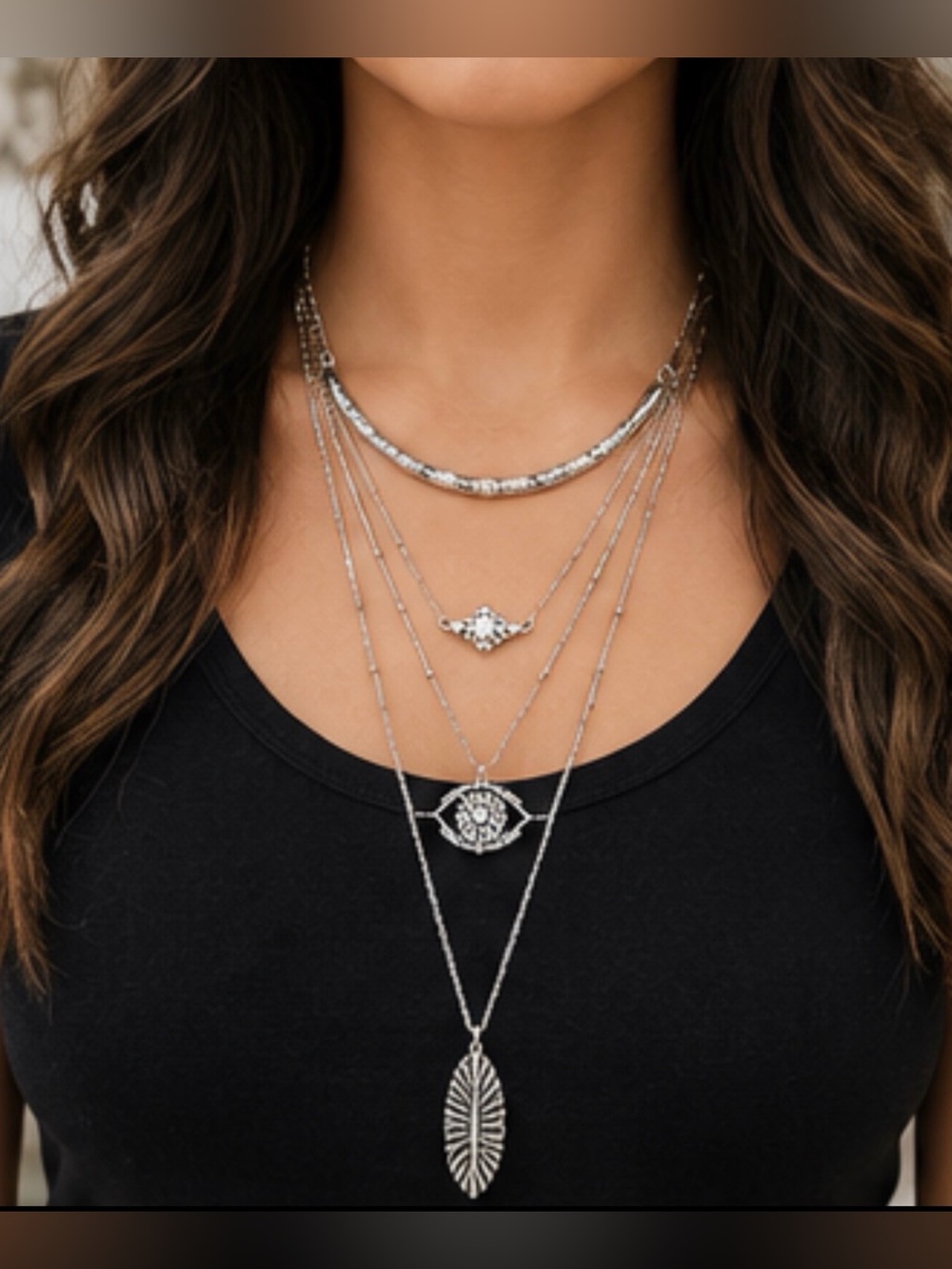 Silver layered Necklace Set